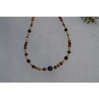 Naszyjnik handmade z kamieni jaspisu, brązytu i pirytu .